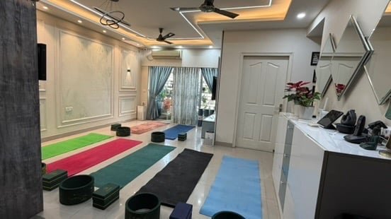 Our studio interior with mats, props and soft lighting