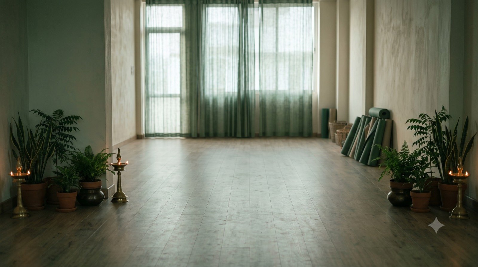 Daylight through the curtains of the RituYog studio