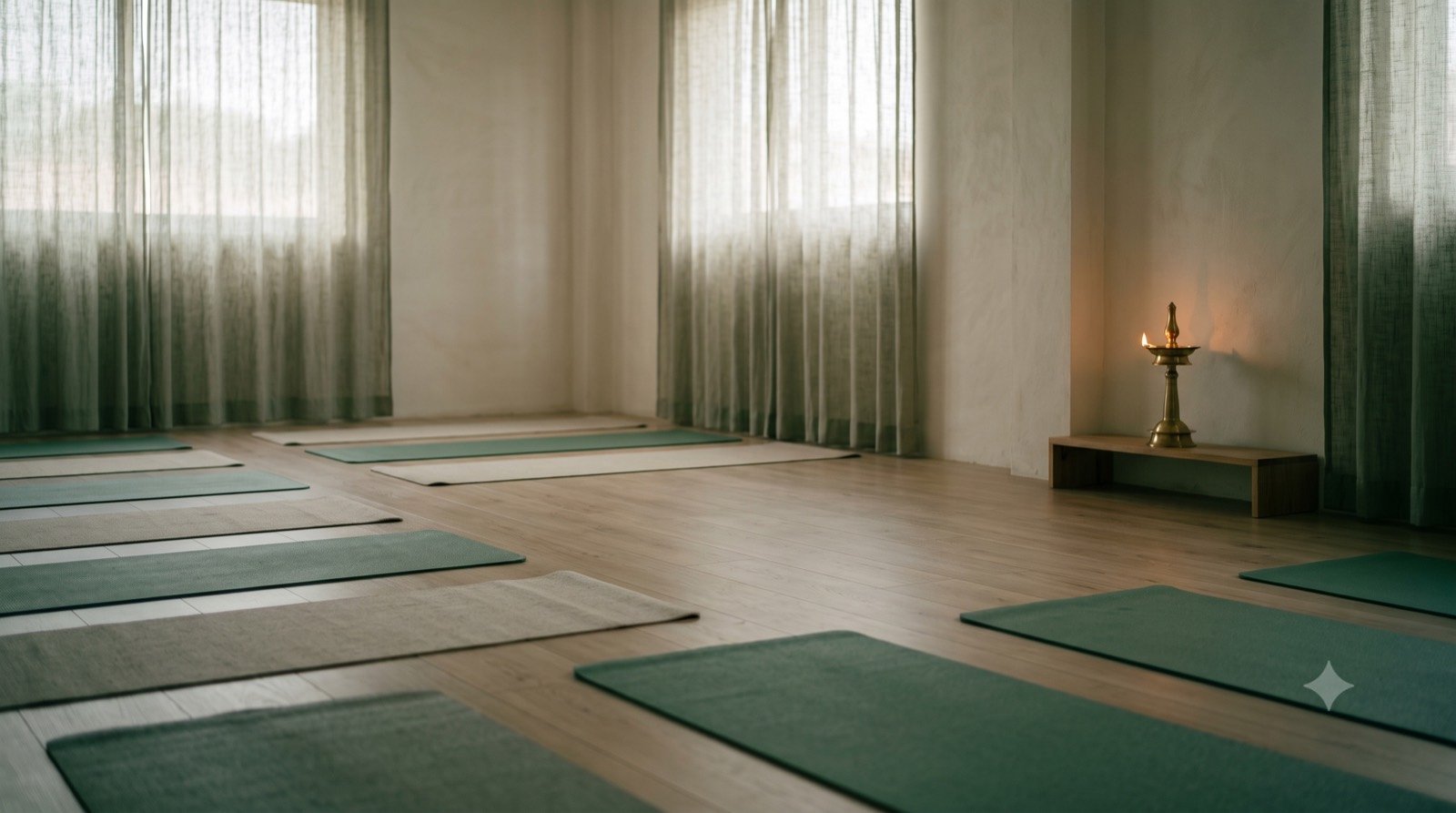 Mats laid out in the RituYog studio before a class